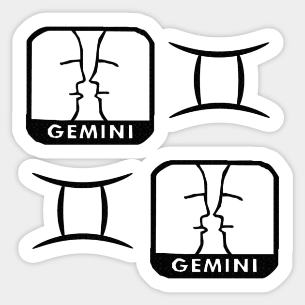 Gemini Birth Sign - Black Sticker by BurritoKitty